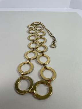 Gold Tone Circle Link Chain Belt, Adjustable 38-Inch, Y2K Statement Accessory